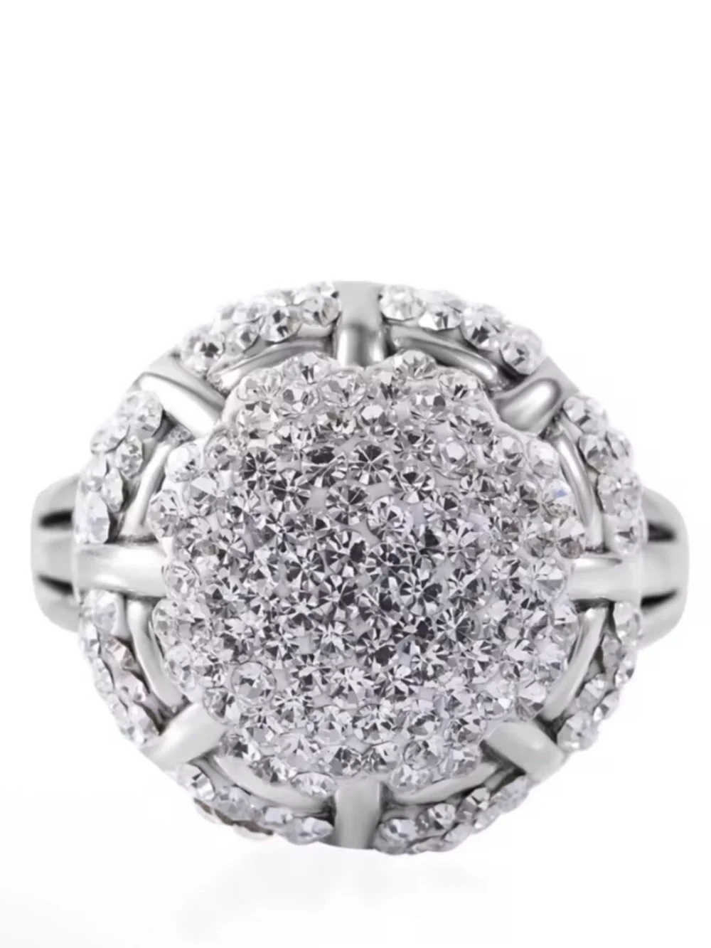 White Austrian Crystal Floral Ring in Sterling Silver